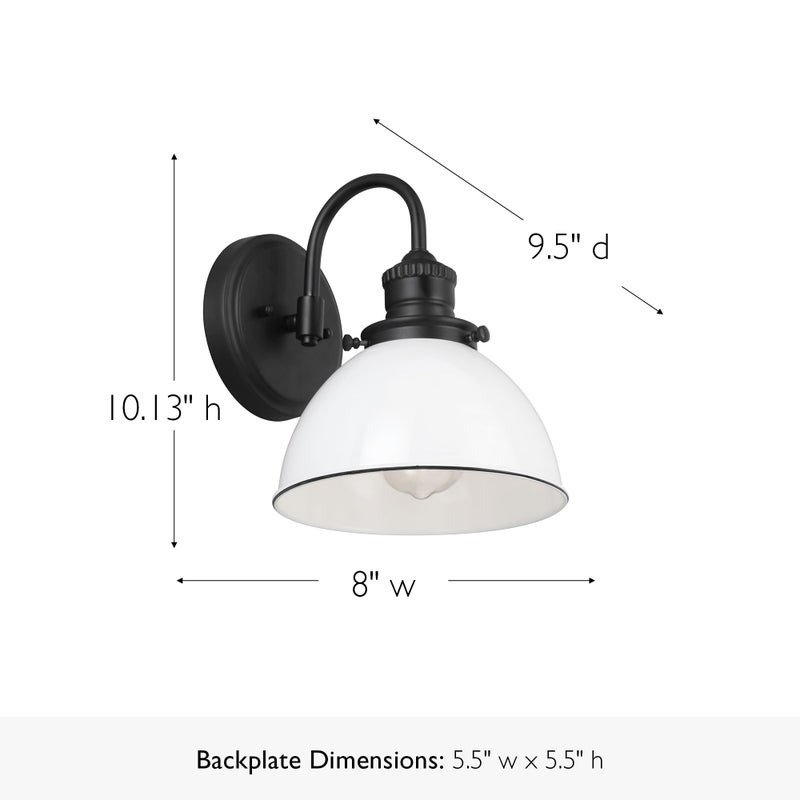 Design House Savannah Rustic Farmhouse Wall Light, Dimmable, Matte Black, White Metal Shade, 8 in x 9.5 in x 10.13 in, 588293 - Image 2